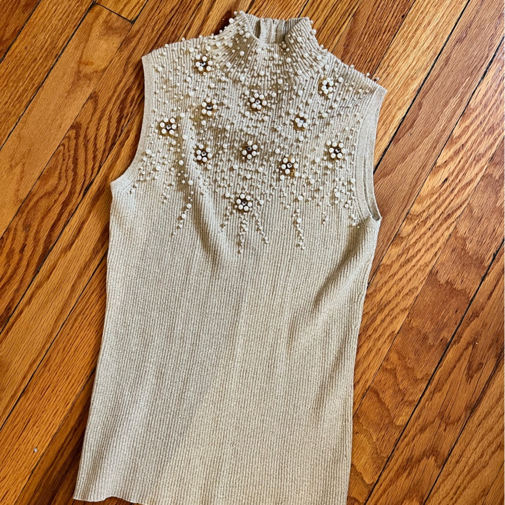 Vintage beaded pearled mock neck